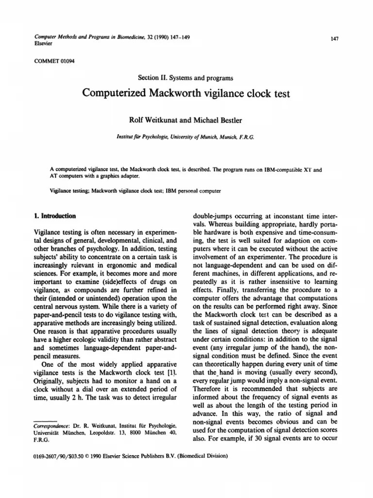 Computerised Mackworth Clock Test Download Free PDF Computing