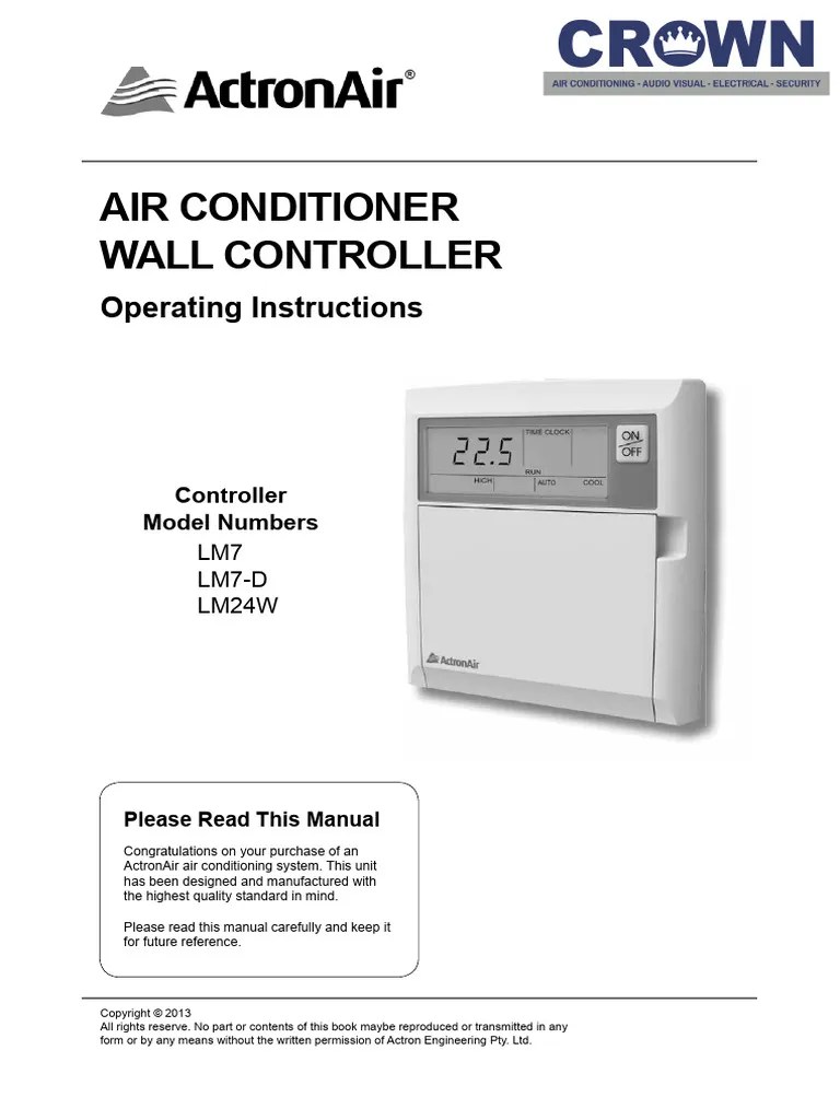 ActronAirModelsLM7,LM7DandLM24WAirConditionerWallController