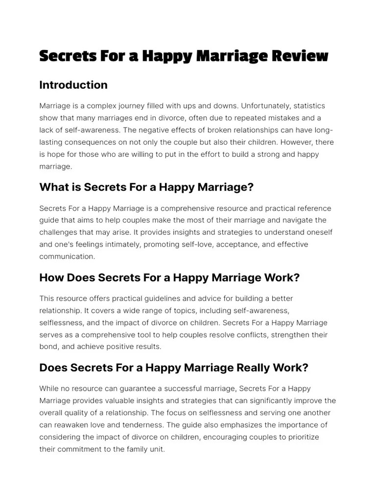 Secrets For A Happy Marriage Review PDF Marriage Divorce