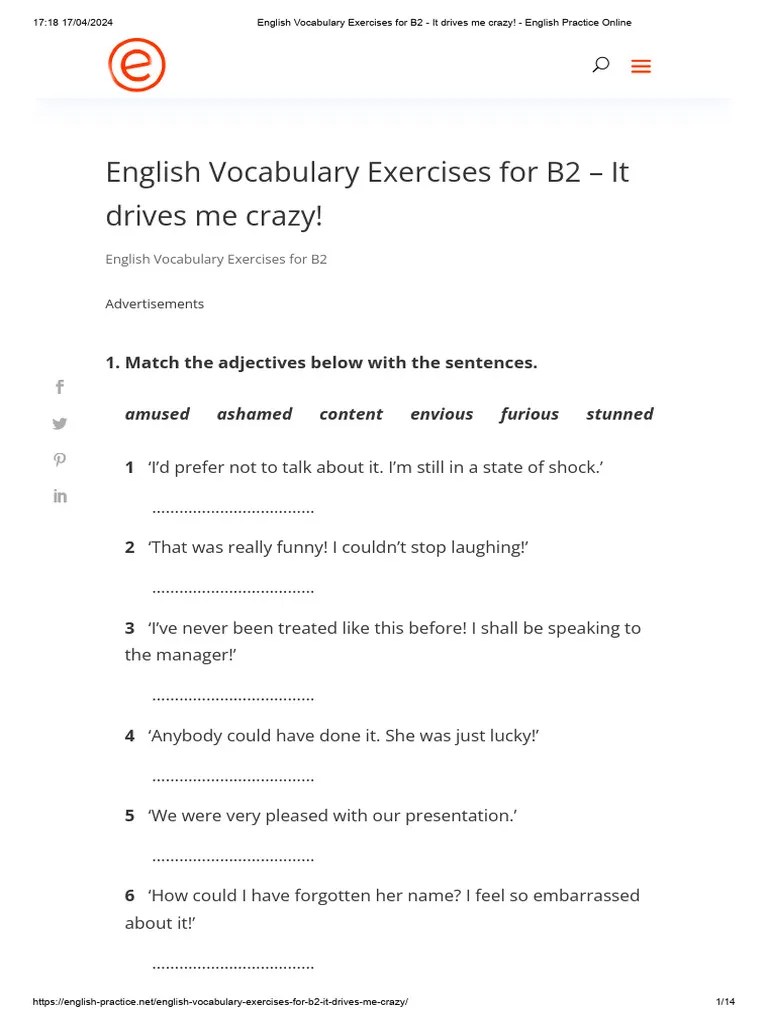 English Vocabulary Exercises For B2 It Drives Me Crazy! English