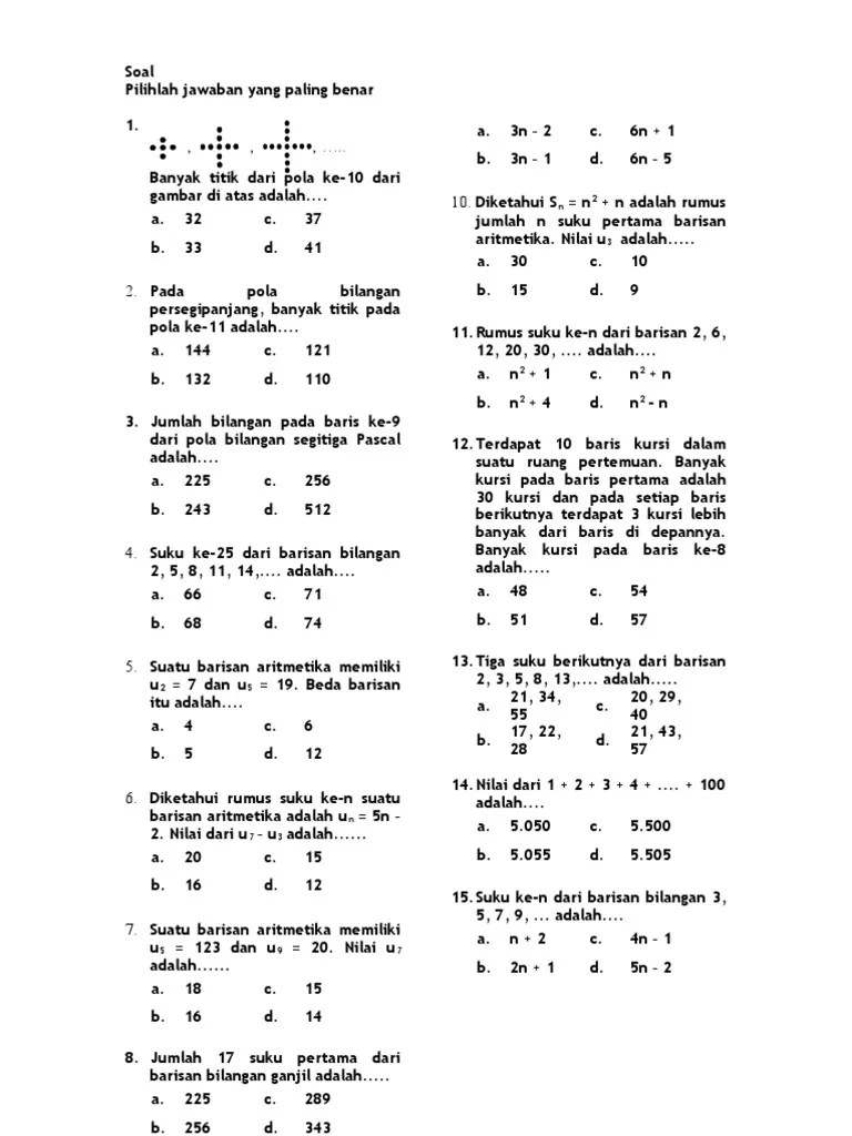 Ulangan Harian Pola Bilangan Dan Barisan Bilangan | PDF