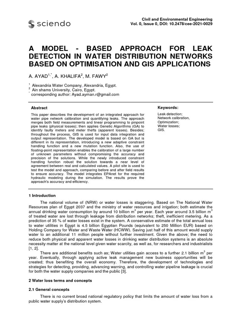 Model for Water Leak Detection Optimization PDF Geographic