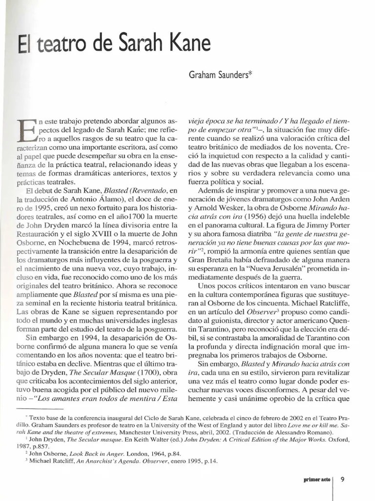 Legado Teatral de Sarah Kane | PDF