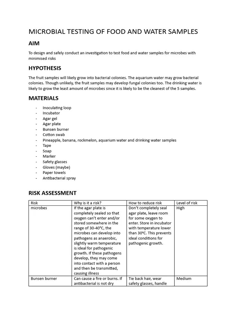 4 Prac MICROBIAL TESTING OF FOOD AND WATER SAMPLES PDF Hand