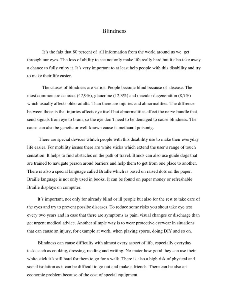 Essay Blindness Visual Impairment Medicine