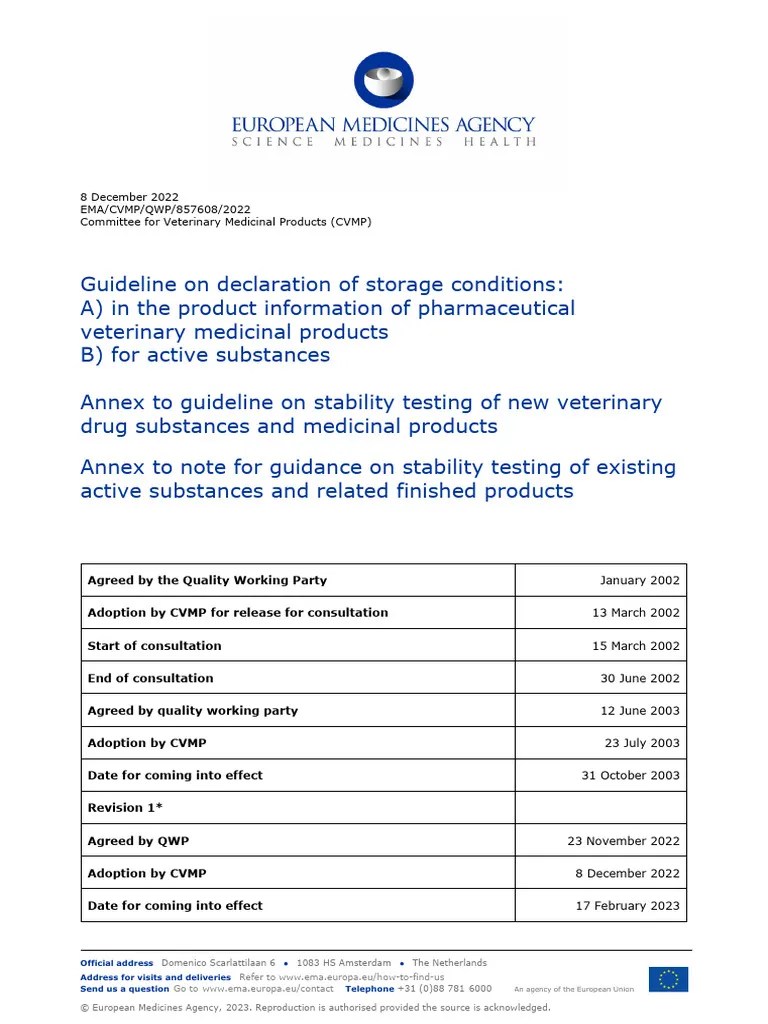 Guideline Declaration Storage Conditions Product Information