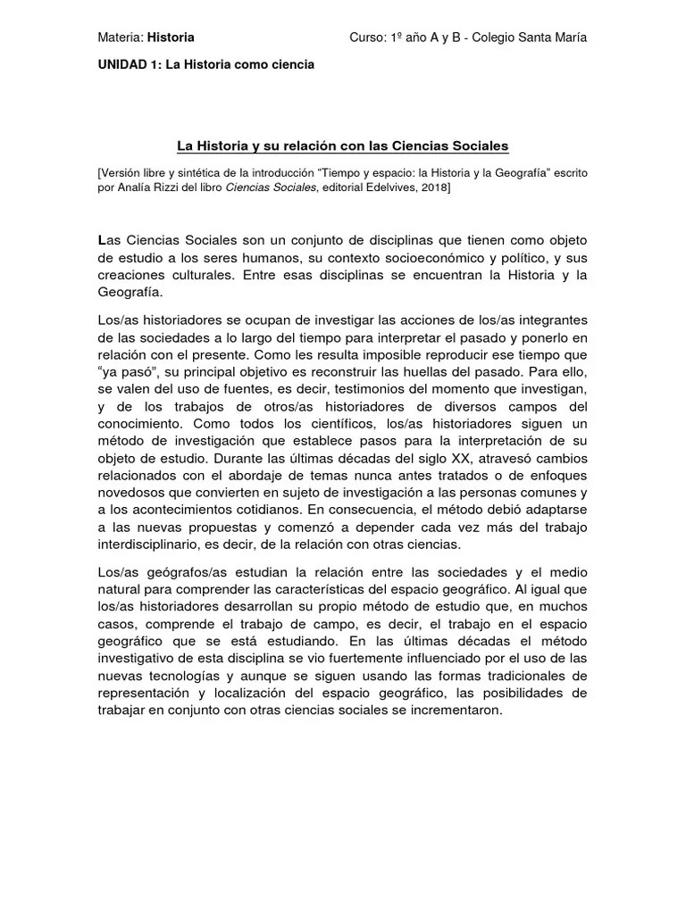 La Historia y Su Relación Con Las Ciencias Sociales PDF