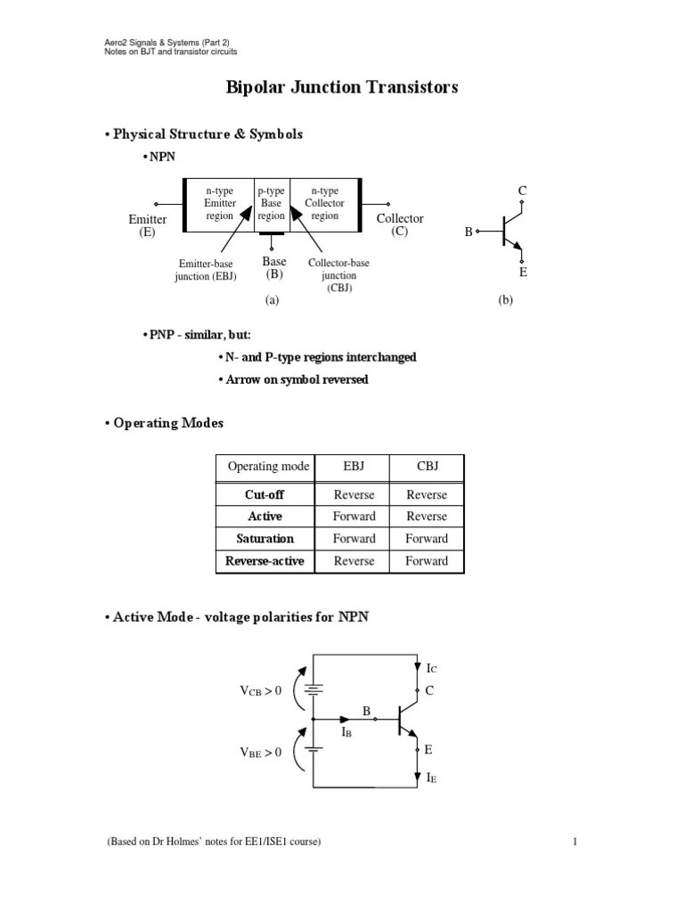 Transistor Circuit Notes PDF Bipolar Junction Transistor