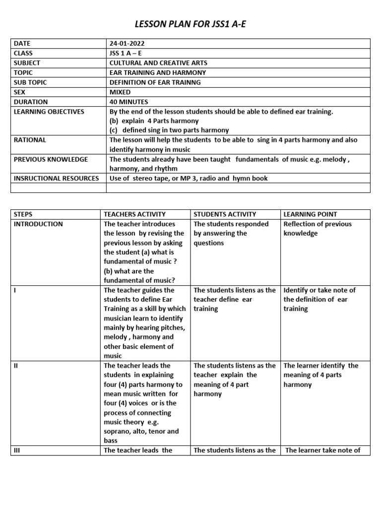 5027 Lesson Plan For Jss1 Week3 Download Free PDF Harmony Music Theory