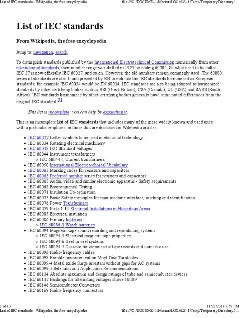List of IEC Standards Wikipedia, The Free Encyclopedia Home