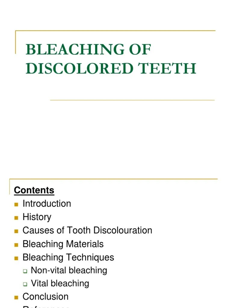 Bleeching of Discolored Teeth PDF Tooth Enamel Hydrogen Peroxide