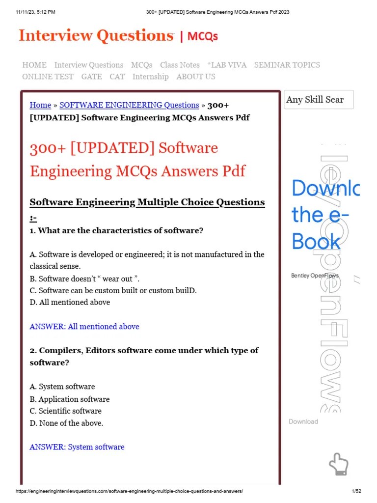 300+ [UPDATED] Software Engineering MCQs Answers Pdf 2023 Download