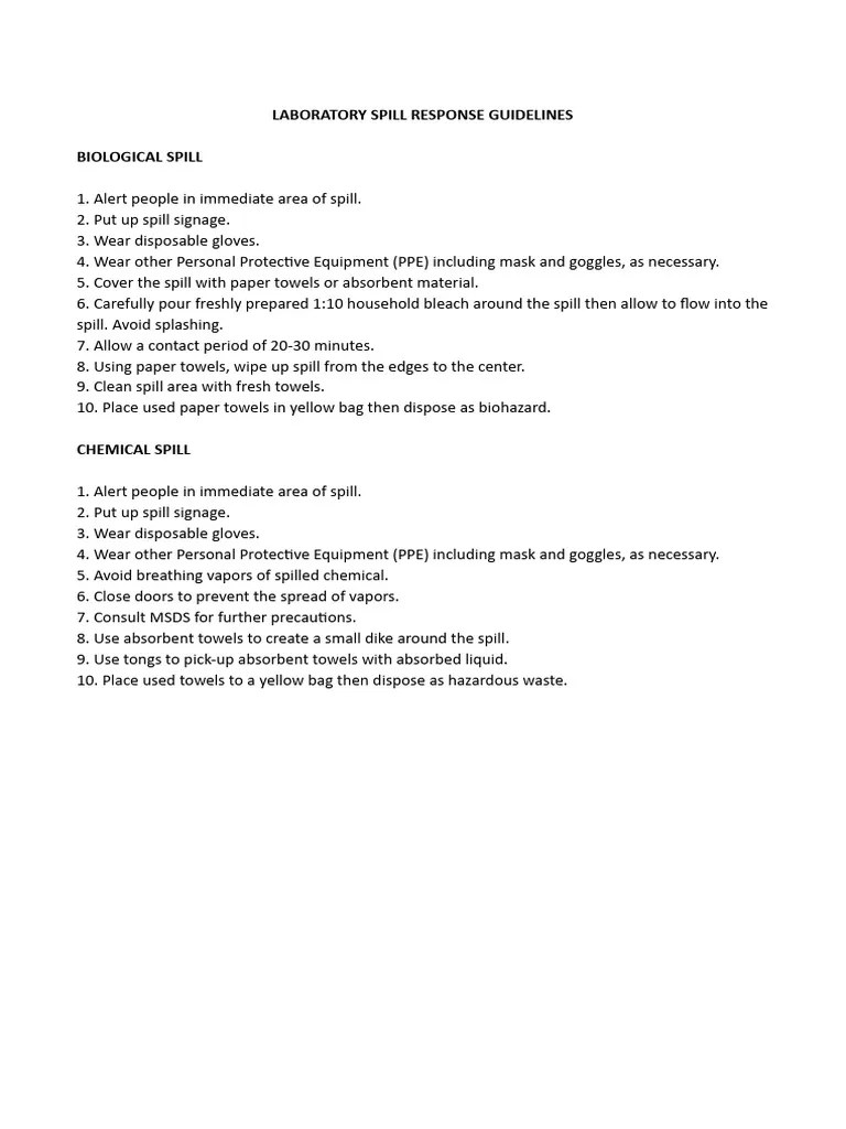 LABORATORY SPILL RESPONSE GUIDELINES PDF