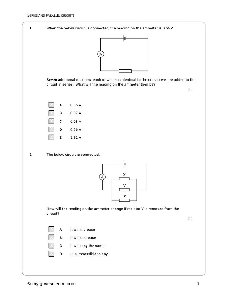 Series and Parallel Circuits Questions Download Free PDF Series And