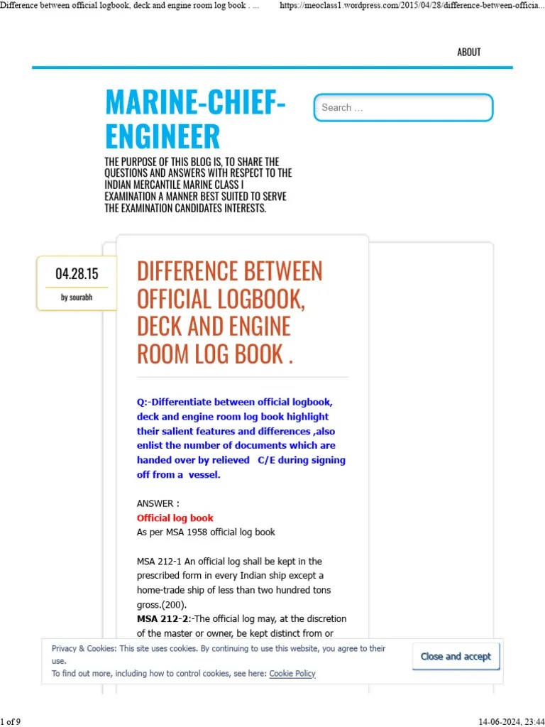 Difference between official logbook, deck and engine room log book