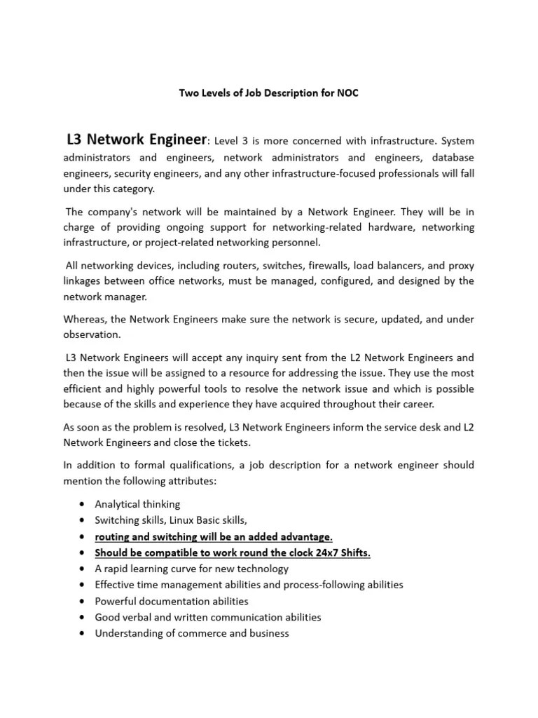 L2 & L3 Job Description PDF Computer Network Technical Support