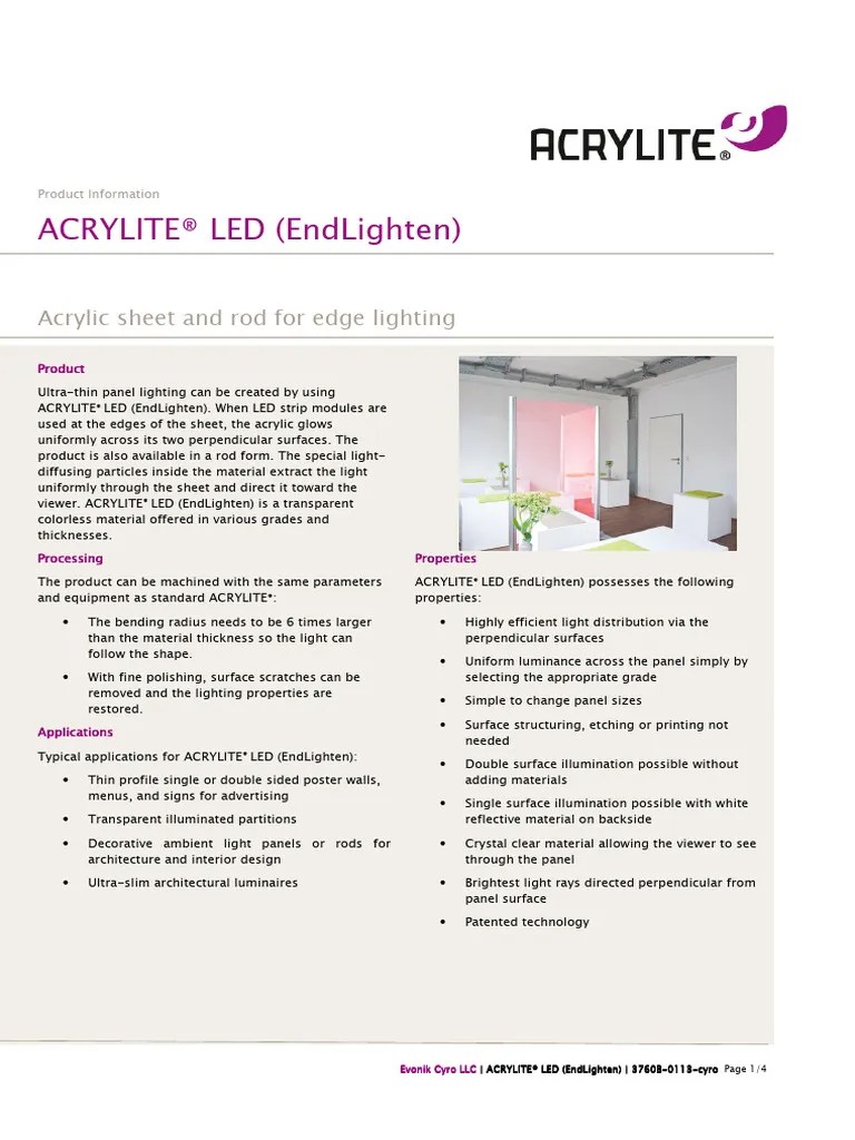 3760b Acrylite® Led Endlighten Product Information PDF Light