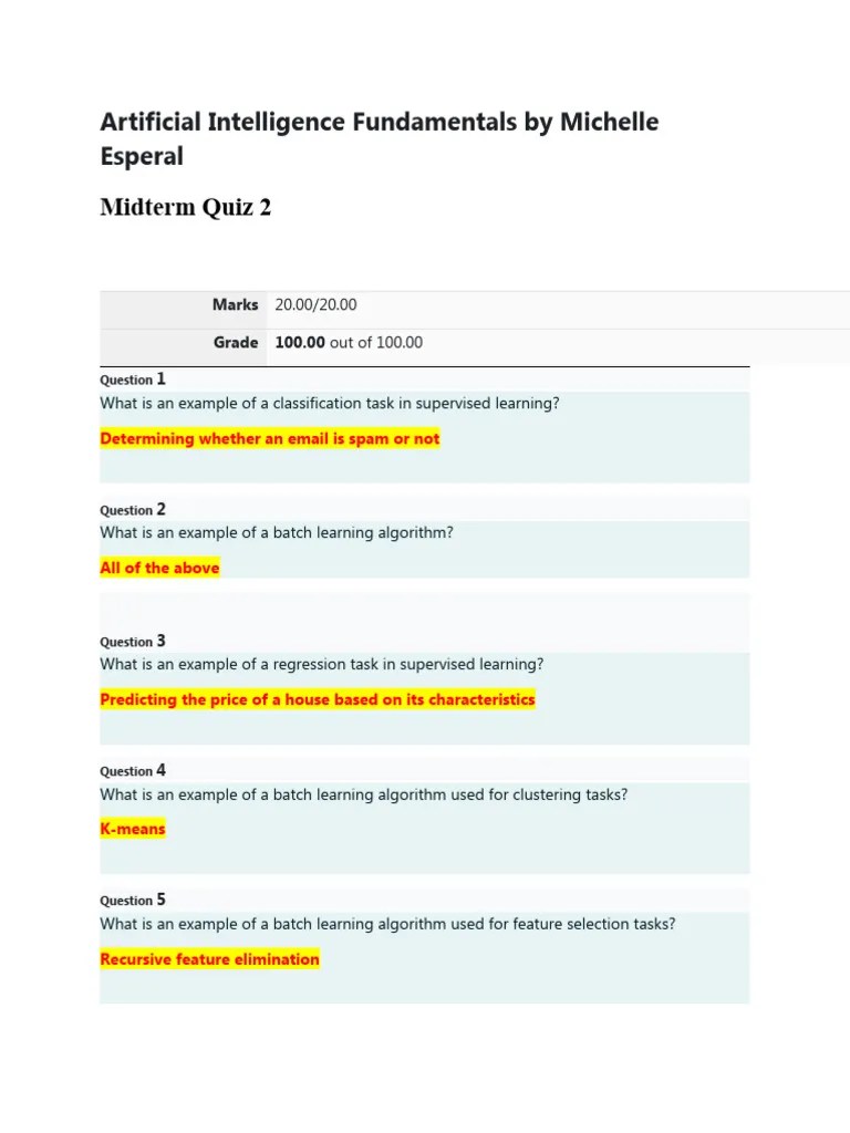 Artificial Intelligence Fundamentals Midterm Q2 PDF