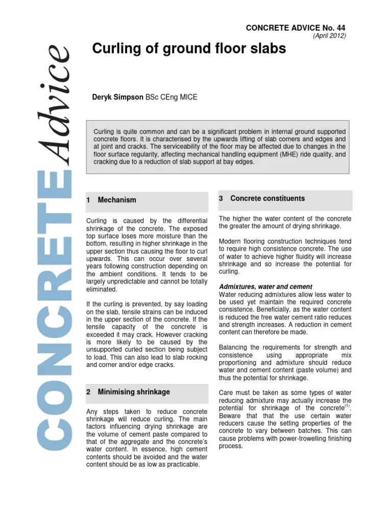 CAS44 Curling of ground floor slabs PDF Concrete Cement