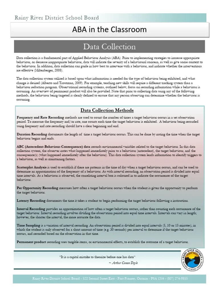 ABA Data Collection in The Classroom Rev PDF Behavior Scientific