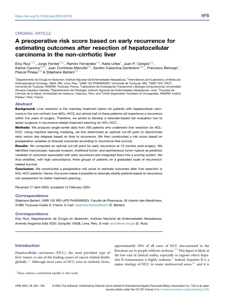 Predicting Score After Hepatectomy PDF Cirrhosis Ct Scan
