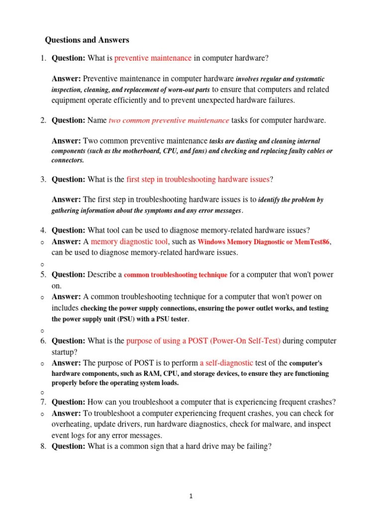 LCCS U5 Questions and Answers 1 To 5 PDF Troubleshooting Computer