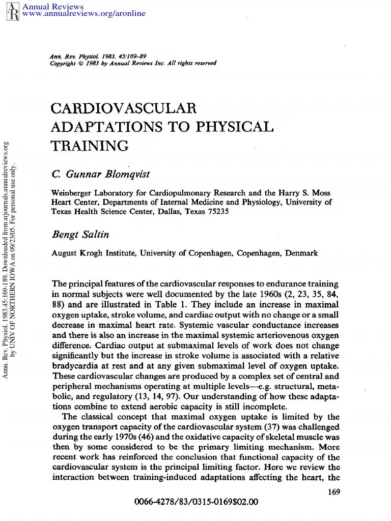 Cardiovacular Adaptations To Training PDF Physiology