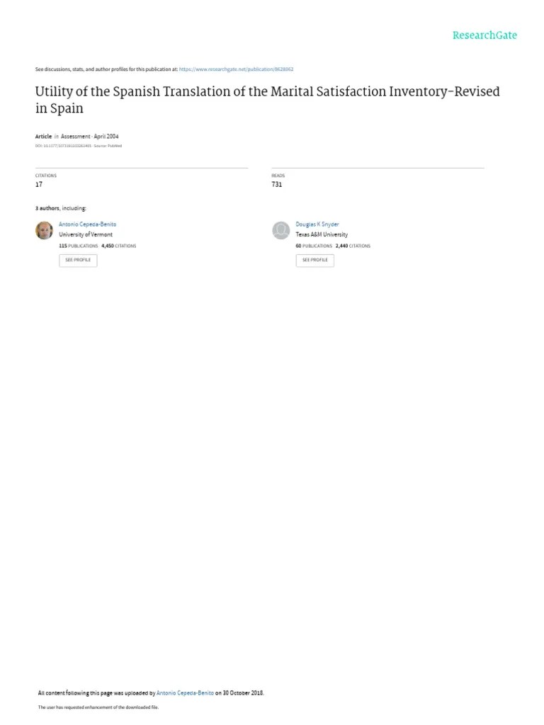 Utility of The Spanish Translation of The Marital Satisfaction