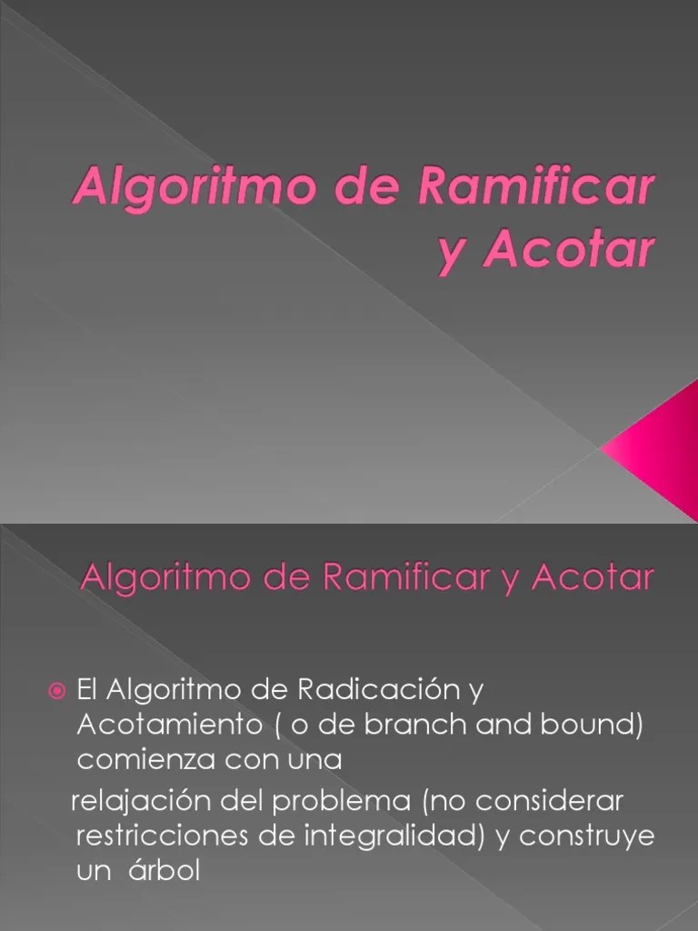 Algoritmo de Ramificar y Acotar Programación lineal Algoritmos