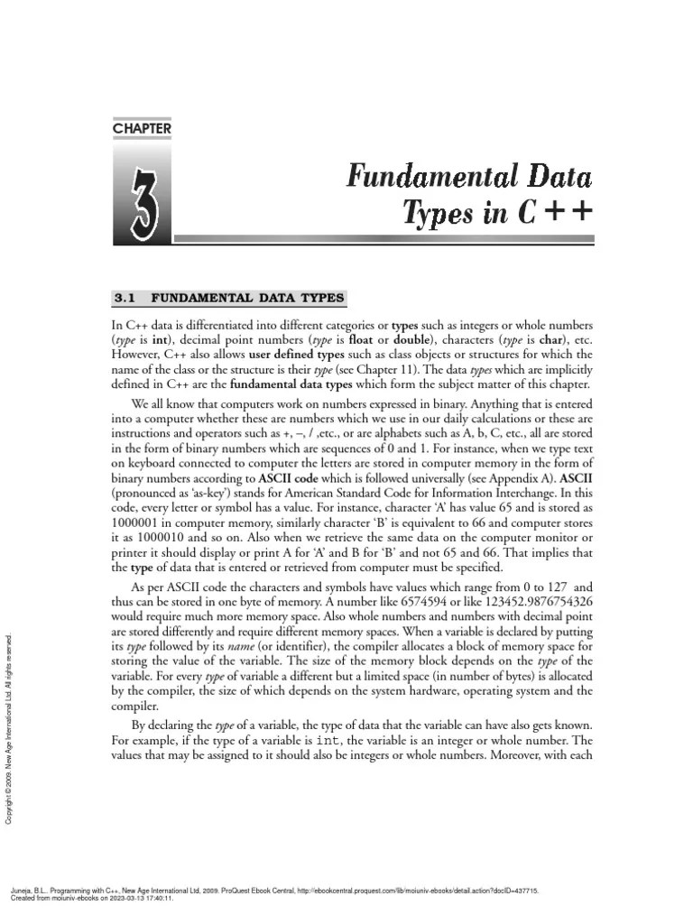 Programming With C++ (Chapter 3. Fundamental Data Types in C++) PDF