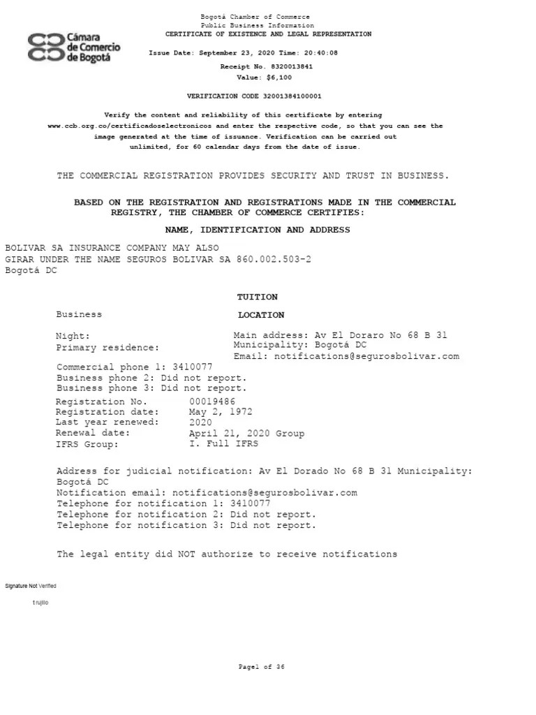 Bolivar Insurance Company Certificate PDF Insurance Mortgages