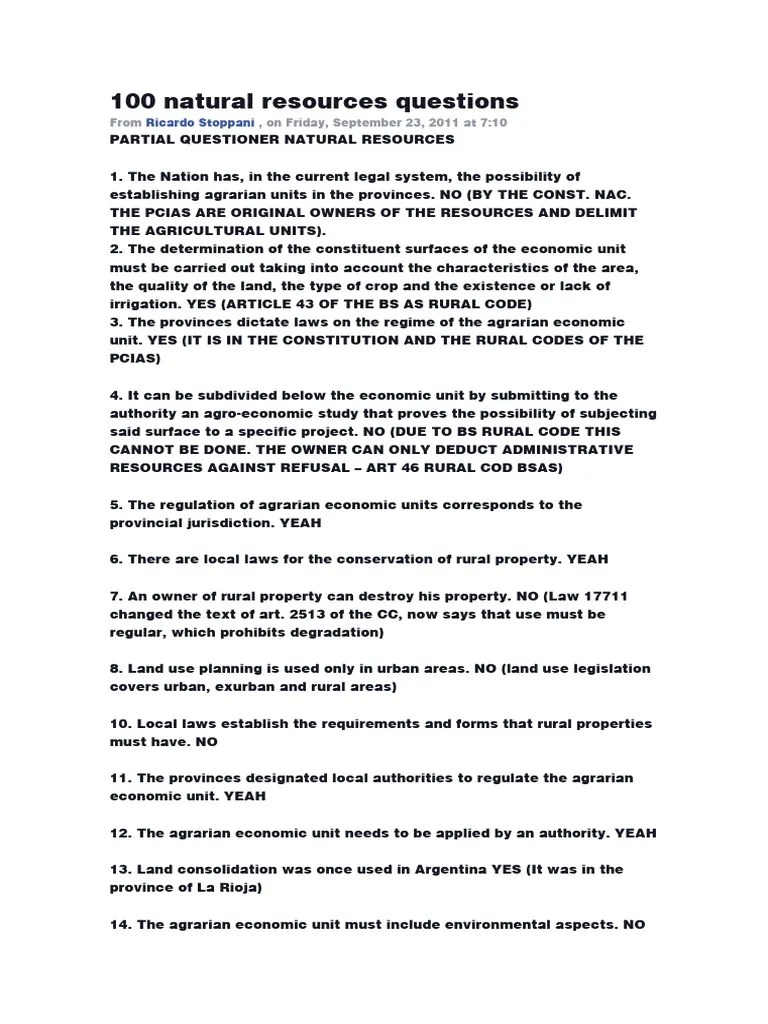 100 Natural Resources Questions Download Free PDF Environmental Law