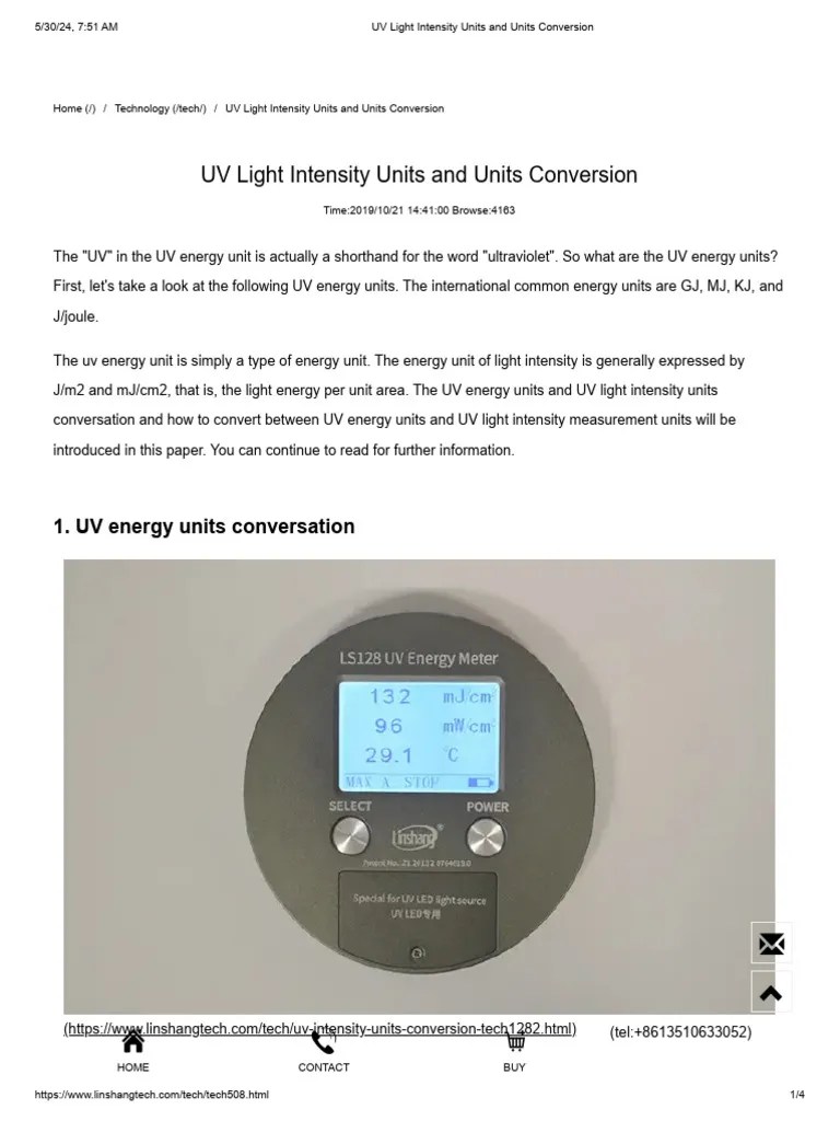 UV Light Intensity Units and Units Conversion PDF Watt Ultraviolet