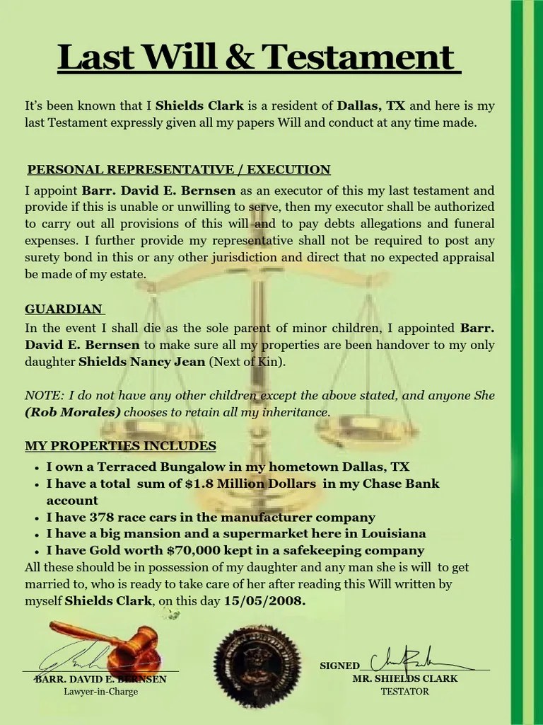 Last Will & Testament of Shields Clark PDF Law