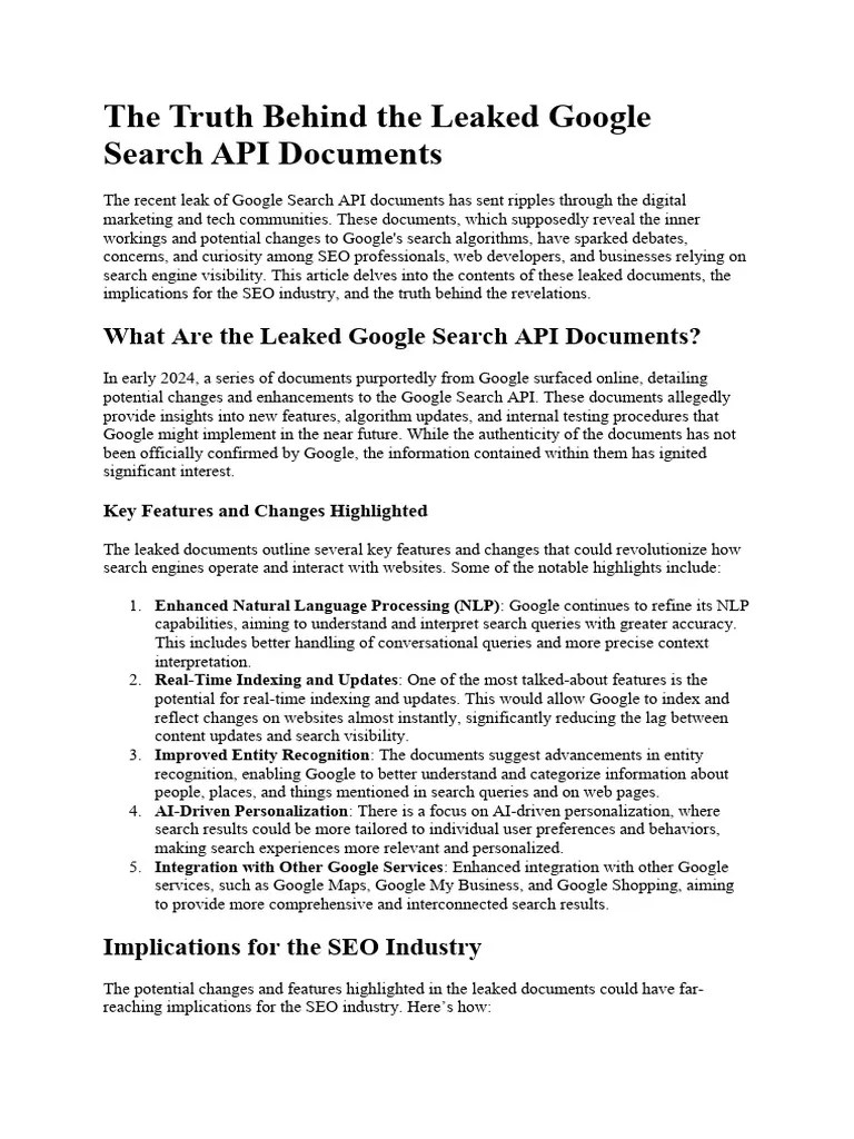 The Truth Behind The Leaked Google Search API Documents PDF Search