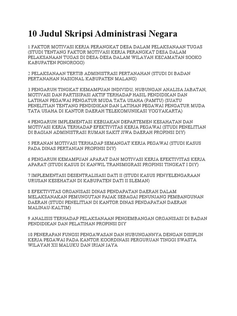 10 Judul Skripsi Administrasi Negara | Pdf