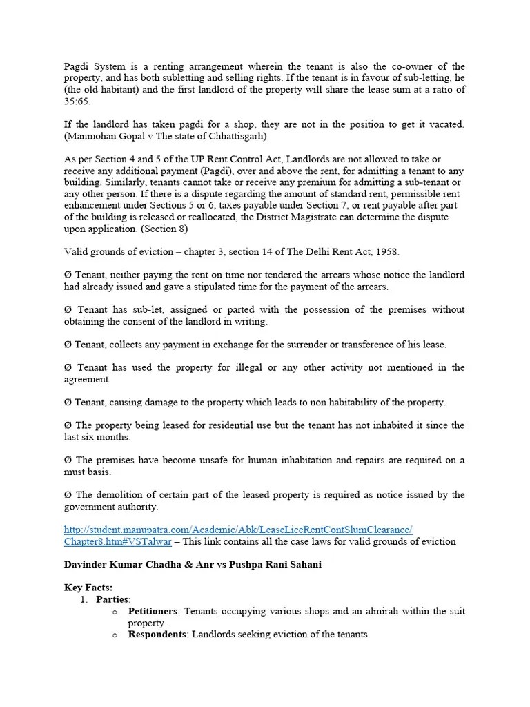 Rights of Tenant under pagri system Download Free PDF Leasehold