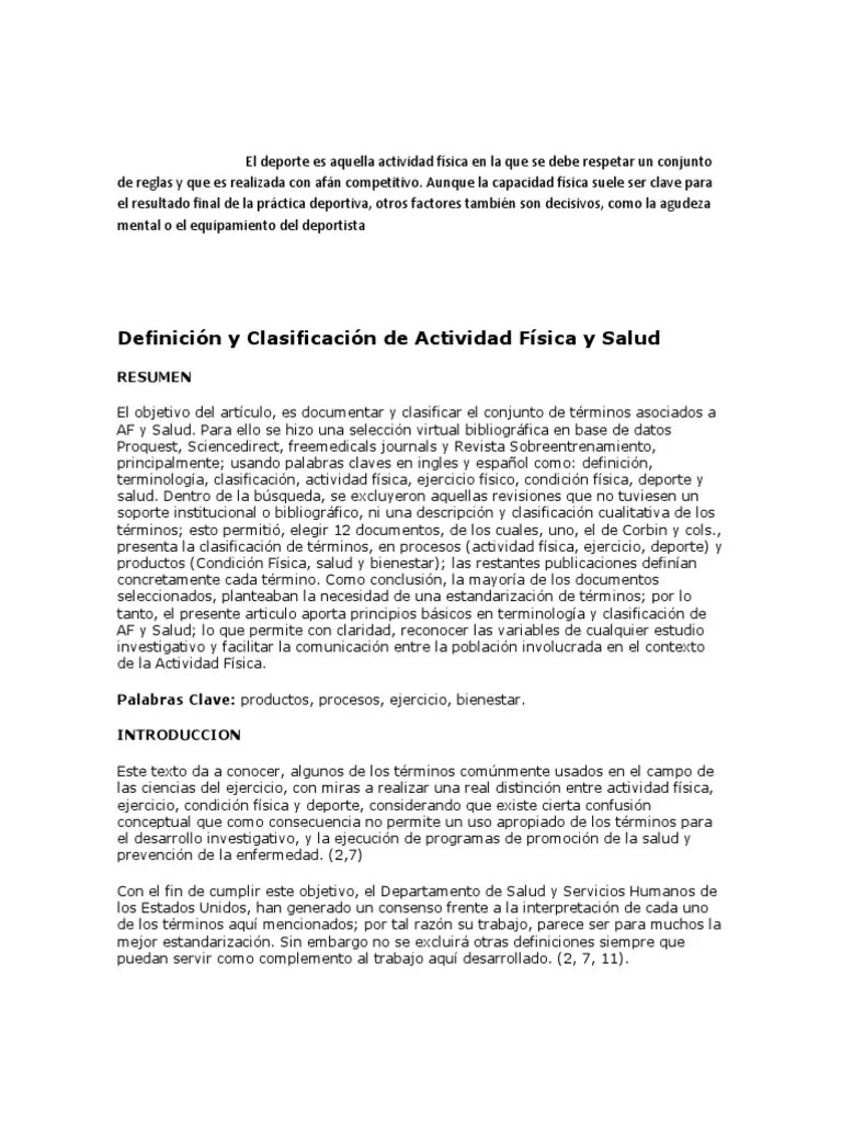 Definición y Clasificación de Actividad Física y Salud Resumen