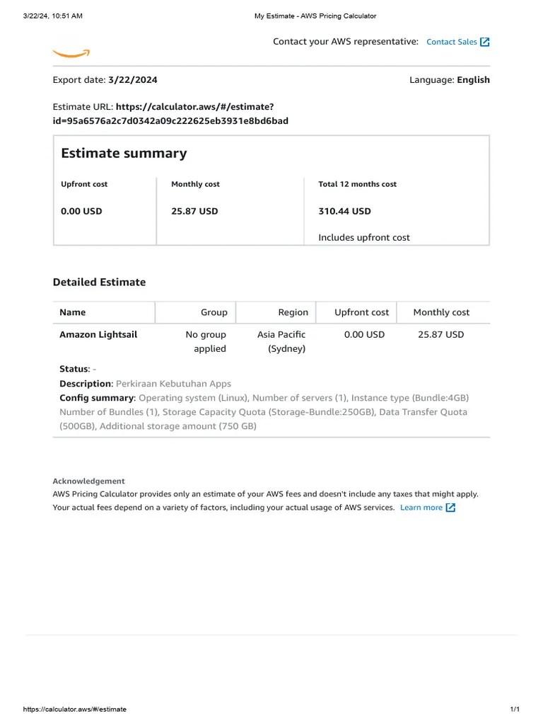 My Estimate AWS Pricing Calculator PDF