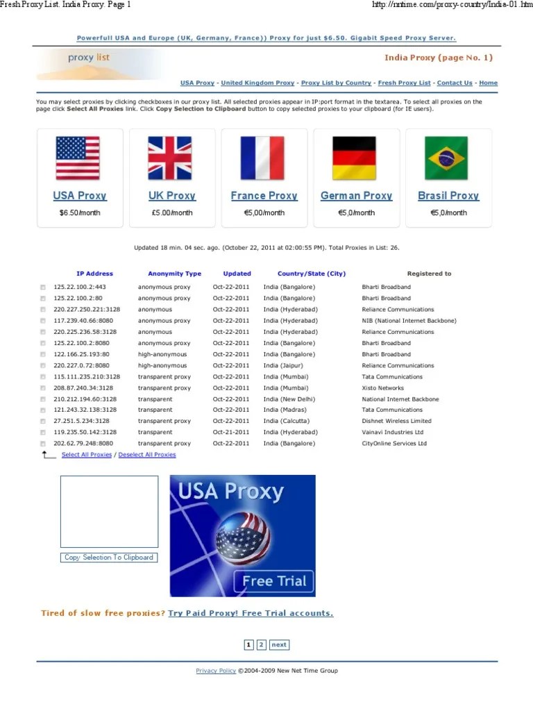 Fresh Proxy List. India Proxy. Page 1