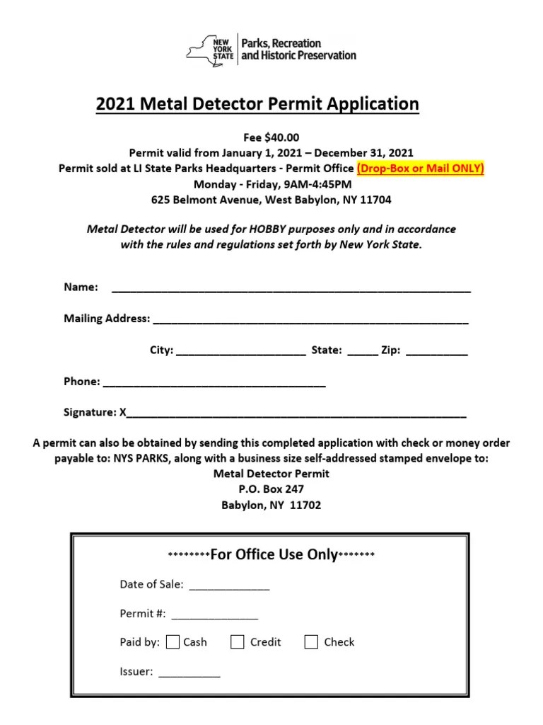 2021 Metal Detector Permit PDF
