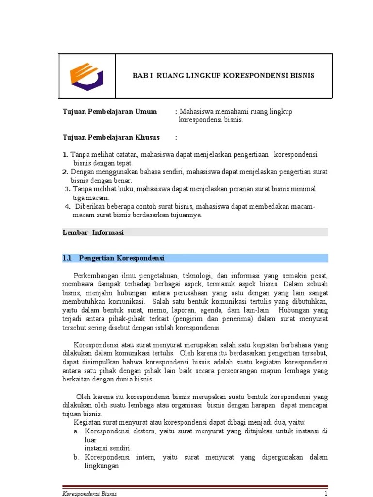 Bab I Ruang Lingkup Korespondensi Bisnis | PDF