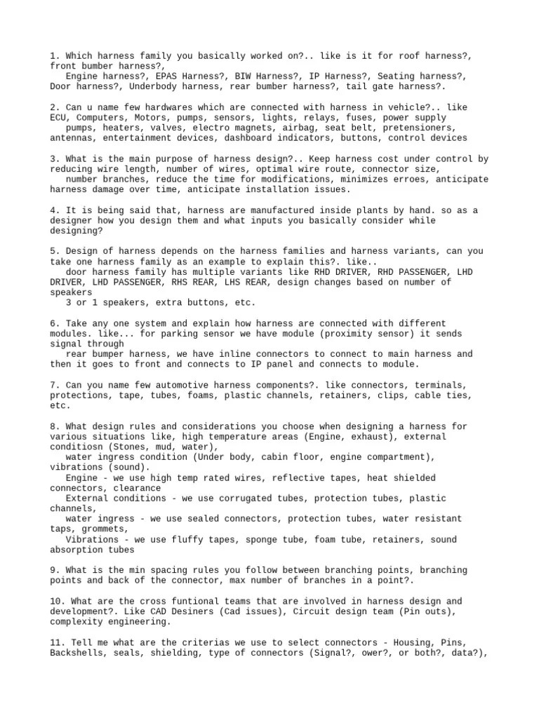 Harness Interview Questions PDF Electrical Connector Vacuum Tube