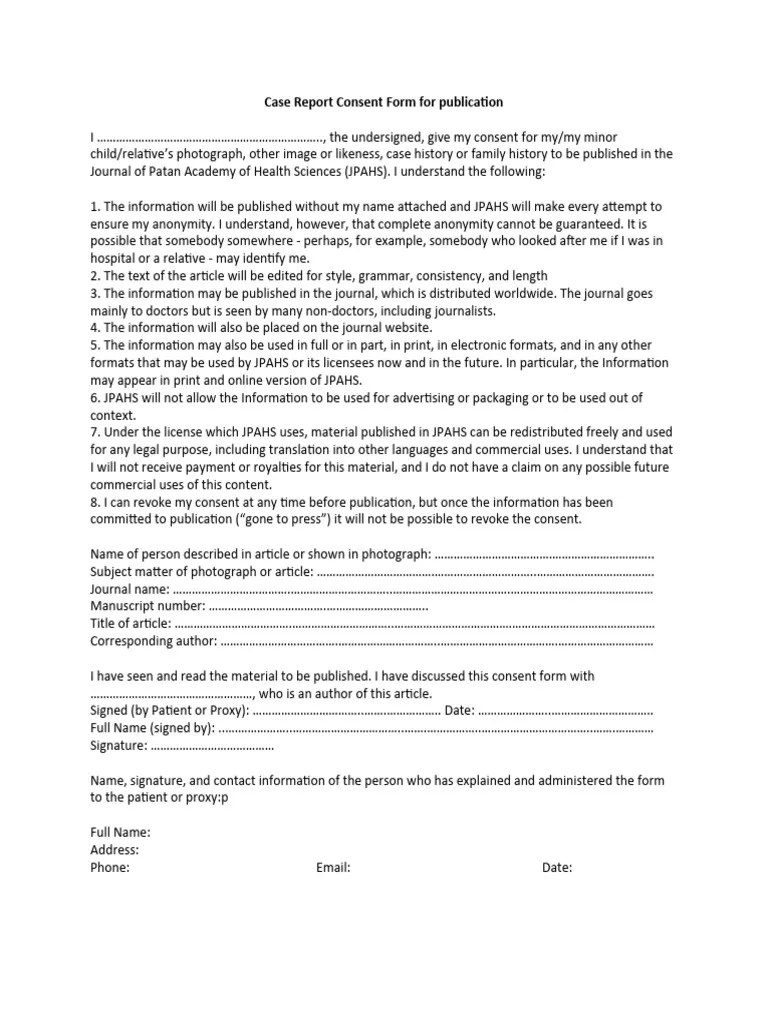 Case Report Consent Form PDF Human Communication