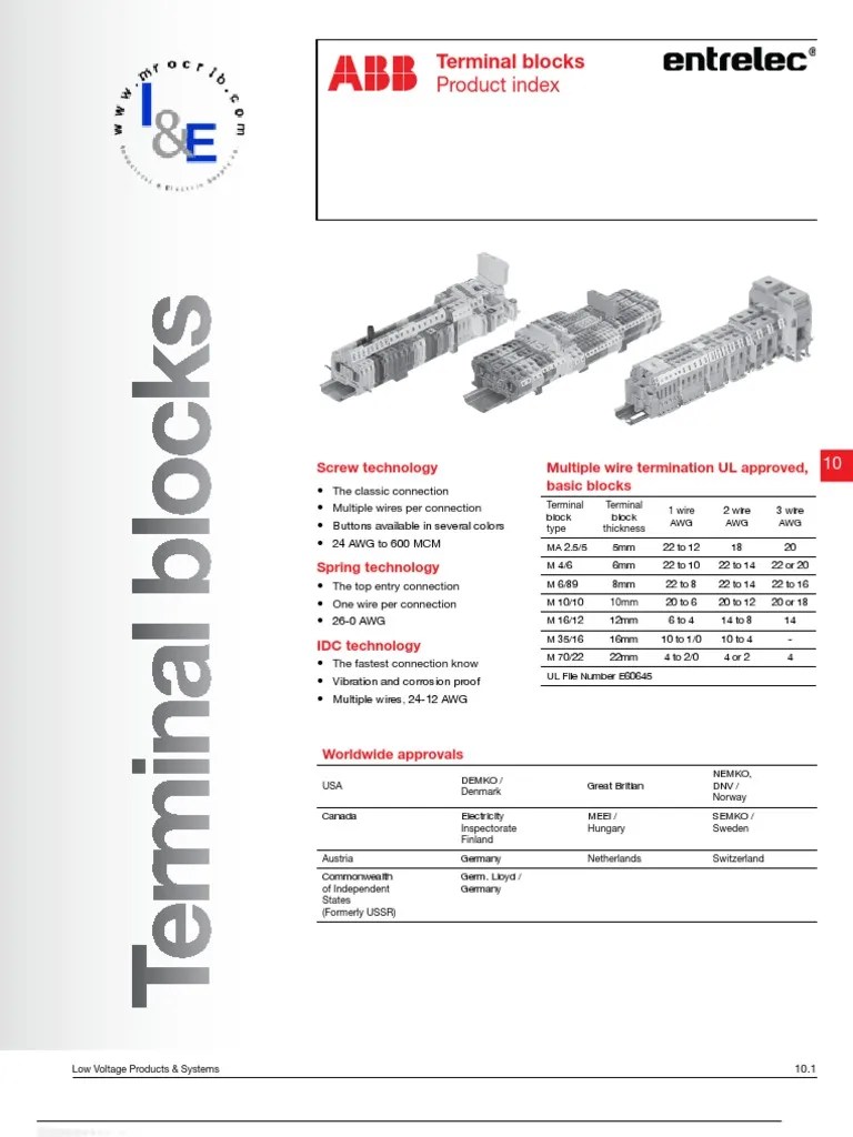 ABB Terminal Blocks, ENTRELEC PDF Equipment Manufactured Goods