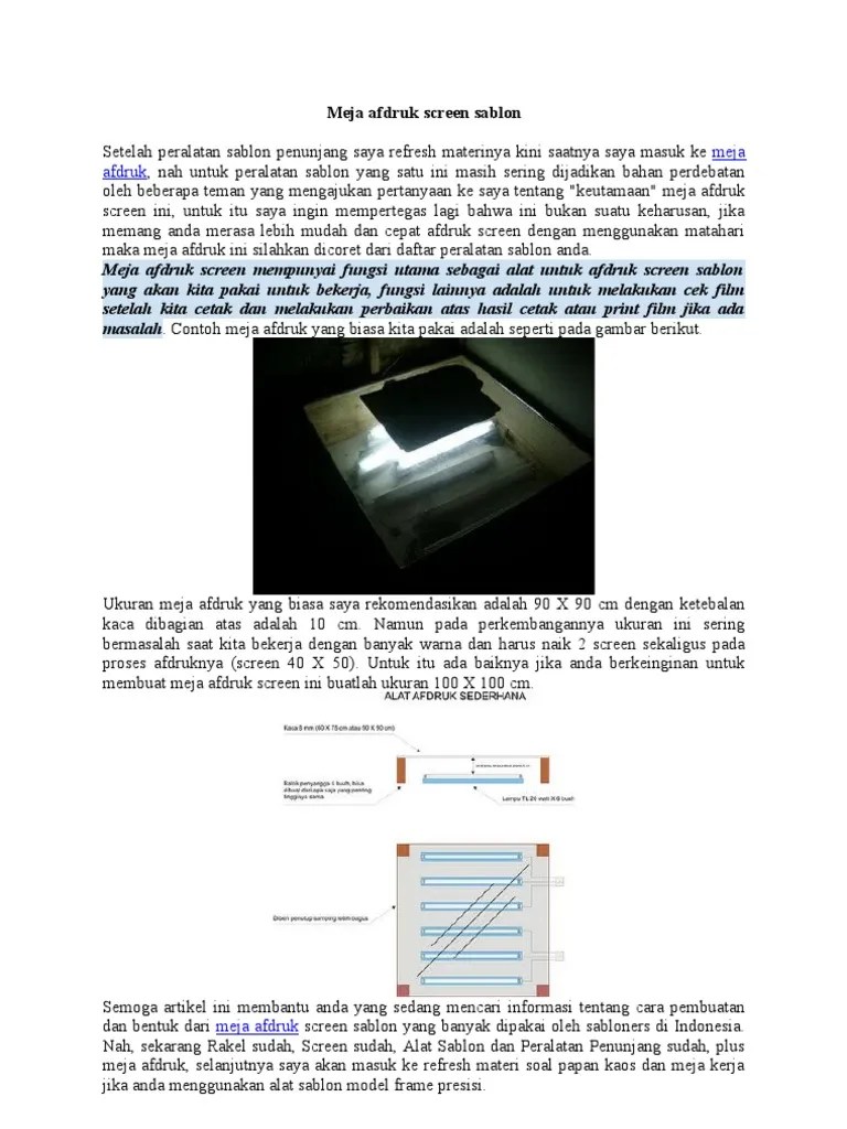 Meja Afdruk Screen Sablon | PDF