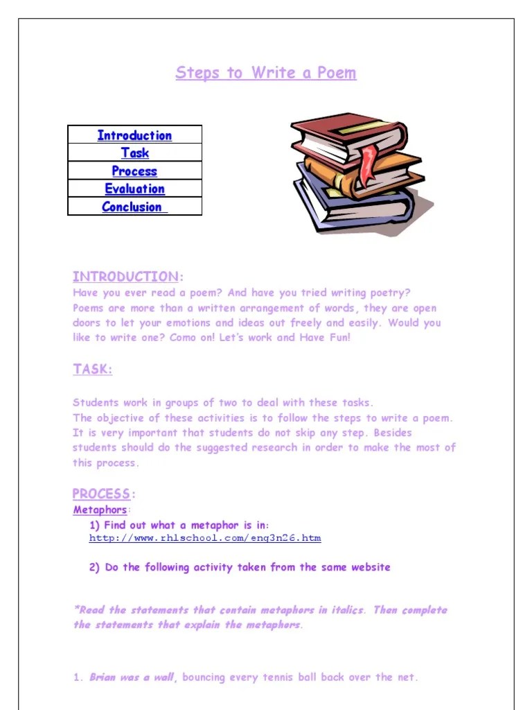 Steps To Write A Poem (Word) PDF Metaphor Poetry