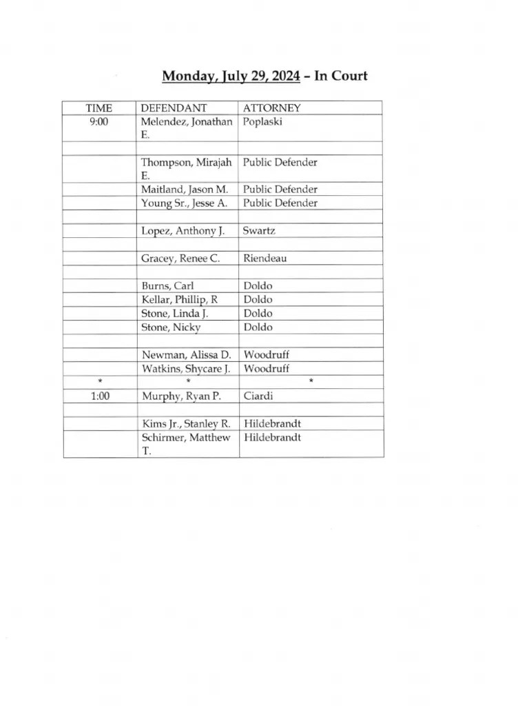 Court Schedule for July 29, 2024 | PDF | Social Science | Religion