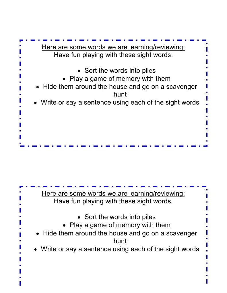 Sight Word Baggy Slips PDF