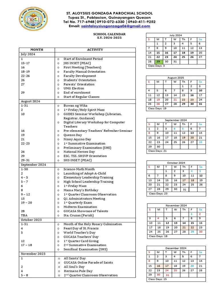 Calendar of Activities 2024 2025 PDF Christian Festivals And Holy Days Observances